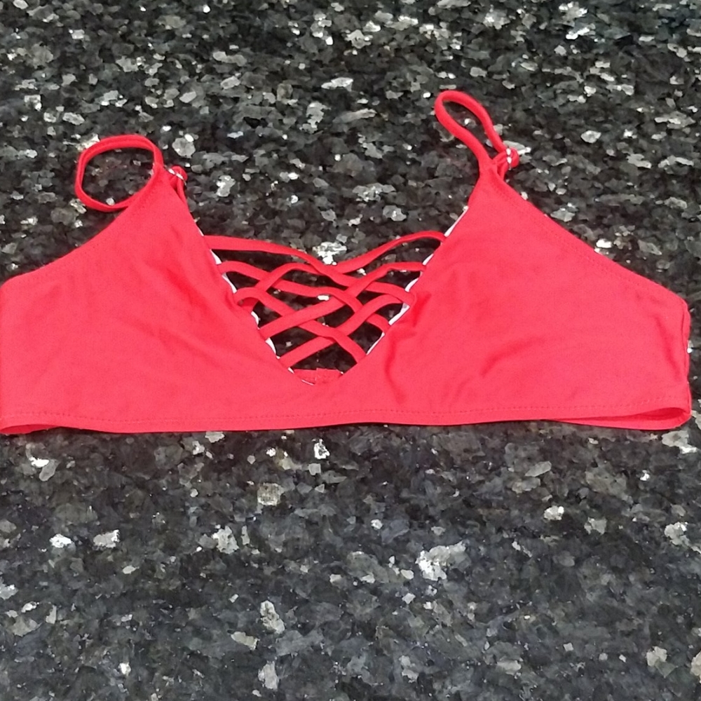 Red caged bikini top large